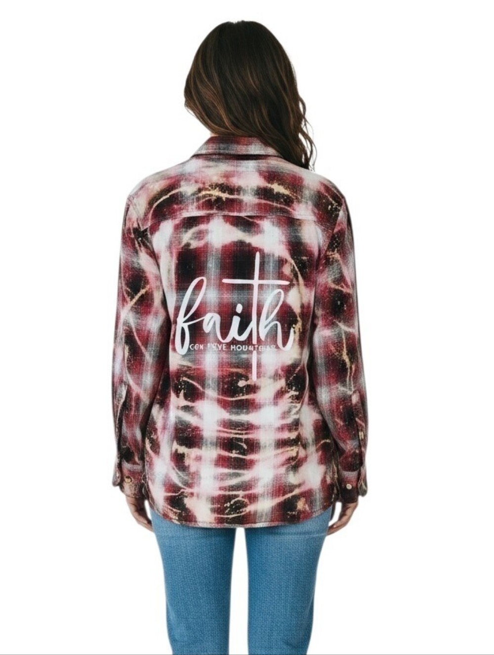 Faith Can Move Mountains Repurposed Christian Theme Plaid Shirt, S